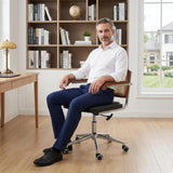Height-Adjustable Office Chair with Wheels, Wood Armrest & Walnut Back