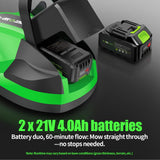 V-MODEST Cordless Lawn Mower, Electric Small Lawn Mower with 2 x 21V 4.0Ah Battery, Lightweight Mini Lawn Mower with Brushless Motor, 3 Cutting Heights, Garden Yard Lawn Care