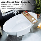 Empava Freestanding Bathtub, 71" Soaking Tub with Center Drain & Overflow – Acrylic Tub, Non-Slip Flat Bottom, Glossy White, cUPC Certified