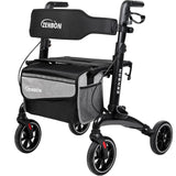 Rollator Walker for Seniors/Adults Foldable Rolling Walker with Seat 330 lbs Capacity 4 Big 8 inch Wheels Hand Grips Adjustable Height Lightweight Carbon Fiber Walker 7206(Black)