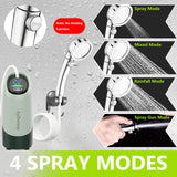 Aybvouy Portable Shower for Camping, 6000mAh Rechargeable Electric Outdoor Camping Shower Pump with LED Display, 4 Spray Modes, IPX8 Waterproof for Hiking, Travel, Car Washing & Pet Bath