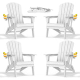 nevilywood Folding Adirondack Chairs Set of 4, HDPE Cup Holders, White