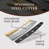 14" Dual-Grip Pizza Cutter Rocker Board Set | Bamboo Pizza Cutting Board with Pizza Rocker Knife Slicer | Pizza Serving Board | Pizza Cutter Rocker Blade | Best Pizza Accessories Gift Set