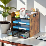 Boershun Desk Organizer - 4 Tier Desktop File Organizer with Drawer, Wooden Paper Tray Organizer, Office Desk Accessories Organizer for Papers, Mail, Notebooks, Stationery