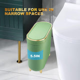 Trash Can with Lid 3.2 Gallon Narrow Trash Can Small Plastic Trash Bin 12 Liter with Press Type Lid for Bedroom Bathroom