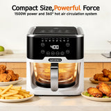 AOJIMYCA Glass Air Fryer, Portable Air Fryer with 6.0QT Glass Container, Adjustable Time & Temp, Power-Off & Overheat Protection, 8-in-1 Non Toxic AirFryer for Quick Easy Meals