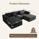 Boneless Couches for Living Room - 110" U Shaped Modular Sectional Sofa with Ottoman Oversized Deep Seat Corduroy No Assembly Memory Foam Cloud Big Comfy Convertible Floor Couch (Black)