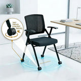 2 Pack Folding Office Chair with Wheels, Stackable Conference Room Chairs with Armrests