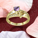 Oseew Personalized 10k gold 2 Birthstones Ring for Women Mother's Ring Personailzed 14k yellow gold Birthstone Ring Family Rings Mom Jewelry Mother Daughter Rings with 2 Birthstones(Yellow Gold)