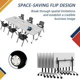Office Folding Conference Table, Flip Top Thicken Grey Wooden Tabletop, Seminar Meeting Table for Conference Room Offices, 6-Person, 61.0", Black+White