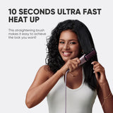 Beautigo Ionic Hair Straightener Brush, Professional Corded Straightening Comb with 3 Temps, 20s Fast Heating & Anti-Scald, Portable Hair Styler for Silky Shine, Rose Gold