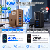 Newdarren 165W Charging Station, 6 Port Desktop Charger, 3 Ports 40W Brown