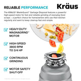 KRAUS WasteGuard High-Speed 3/4 HP Continuous Feed Ultra-Quiet Motor Garbage Disposal with Power Cord and Flange Included and Universal Mount, KWD210-75MGR