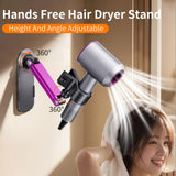 Metal Stable Hair Dryer Stand,Hands Free Blow Dryer Stand With Height & Angle Adjustable,Wall Mounted & Countertop Hairdryer Holder For Bathroom Bedroom Vanity,Compatible With 99% Hairdryers（Small）