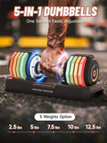 Adjustable Dumbbells Set 12.5LB Pair, 1-Sec Fast Adjustable 5 Free Weights, Premium Comfort Non-slip Metal Handle, Compact Size for Full Body Home Workout (Rainbow)