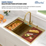 Sarlai 33 Gold Drop In Sink 33x22 Inch Drop In Kitchen Sink Gold Ledge Workstation Sink 16 Gauge Stainless Steel Single Bowl Topmount Sinks Basin