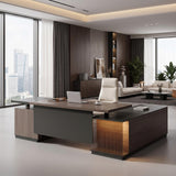 Laxodor L Shaped Executive Desk with File Cabinet Drawers Outlet USB