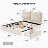 ModernMate Queen Size Bed Frame with 4 Storage Drawers & Headboard with Dual Cushions, Freya Collection Upholstered Platform Bed, Oeko-TEX, Noise-Free, No Box Spring, Sandstone Beige