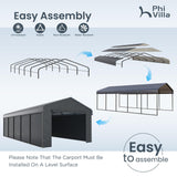 PHI VILLA 12x25 Carport, Metal Carports Canopy with Sidewalls Heavy Duty