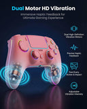 HIKICESOM Wireless Hall Effect Controller for PS5/PS5 Pro/PC/Mac, Anti-Stick-Drift Gamepad with Back Paddles, 6-Axis Motion Sensor, Turbo & Macro, Dual Vibration, Built-in Speaker, 3.5mm Audio Jack, Mute Key, LED Lighting (7 Colors, 4 Effects) - Pink Whit