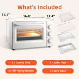 Novaspark Air Fryer Toaster Oven Combo, Retro Convection Oven Countertop,19QT Small Toaster Oven, 4-slices or 9" Pizza,Bake,Toast,Broil, Air Fry, Rapid Heating Mini Conventional Oven, Non-Stick, White