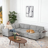 Modular Sectional Couch with Pull Out Sofa Bed, 116" U Shaped Modular Cloud Sofa Set with Ottoman, Charging Port & Foldable Side Table, 7 Seater Comfy Chenille Sleeper Couch for Living Room, Grey