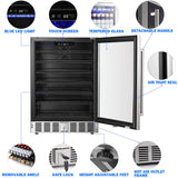 COWSAR Wine Cooler Refrige ETL Approved 24inch Wine Fridge Freestanding or Built-in Wine Refrigerator 5.1Cu.Ft Wine Fridge