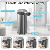 Automatic Foaming Soap Dispenser,Touchless Foam Soap Dispenser,12oz Rechargeabled Wall Mounted Smart for Bathroom and Kitchen Dish Soap,Easy for Toddlers（Brushed Silver）