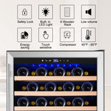Tylza 24 Inch Wine Fridge, 54 Bottles Wine Refrigerator, Under Counter or Freestanding, 40-65°F, Lock, Double Layer Tempered Glass Door, Wine Cooler Refrigerator