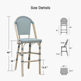 PURPLE LEAF Bar Stools 30" Set of 2 French Rattan Aluminum, Light Blue