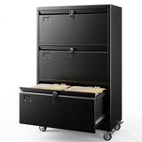 3 Drawer Lateral File Cabinet with Wheels, Lockable Metal Filing Cabinet for Home Office