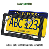 Carbon Fiber License Plate Frames- Black Carbon Pattern Plastic Front & Rear Car Tag Holder Cover 2 Pack with Mount Hardware, Screws, Caps, Handlebar Stickers