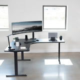 Height Adjustable 71 x 71 inch Curved Corner Stand Up Desk, Black Table Top, Black Frame, Memory Controller