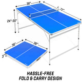 GoSports 6 x 3 ft Mid-Size Table Tennis Table Set with Adjustable Height - Blue
