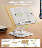 LOXP Ergonomic Book Stand for Reading, 360° Rotating Holder with Page Clip