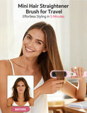 LANDOT Mini Hair Straightening Brush - Compact Heated Ionic Straightener Brush for Frizz-Free, Smooth Results, Lightweight Hot Comb & Travel Flat Iron Perfect for Short Medium Hair, Blush