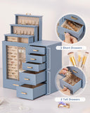 Homde Jewelry Organizer large for Dresser: Big Jewelry Box for Women - Holder with Drawers - Elegent Necklace Earring Ring Display Modern Gift (Grey Blue)