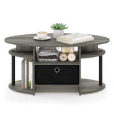 Furinno Jaya Oval Coffee Table, French Oak Grey/Black/Black