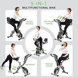 BARWING Stationary Exercise Bike for Home Workout, 5 IN 1 Foldable Indoor Cycling Bike for Seniors, 350LB Capacity, 16-Level Magnetic Resistance, Seat Backrest Adjustments Grey