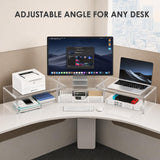 OPNICE Clear Acrylic Desk Organizers and Accessories, Dual Monitor Stand Riser with Drawer and 2 Pen Holders, Desk Shelf Printer Stand for Office Workspace Organizers, Desktop Organization (Transparent)