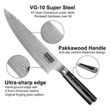 MDHAND Damascus Kitchen Knife Set, 3PCS Ultra Sharp 10Cr15CoMoV Super Steel Japanese Knife, Professional Chef Knife Set with Black Pakkawood Handle, Including Chef, Santoku & Paring Knife, Elegant Box