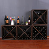 Wine Rack Cabinet countertop Wooden Stackable Storage Retro Cube 24 Bottles freestanding Floor Wine Holder Stand (Black) FDHUIJIA