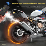 Zerbrikdxy RC Motorcycle Model for Adult, 1/6 Scale S1000RR Dynamic Motorbike Display with Ignition Sound, LED Lights & Spray Effect, Mechanical Model for Collectors Enthusiasts