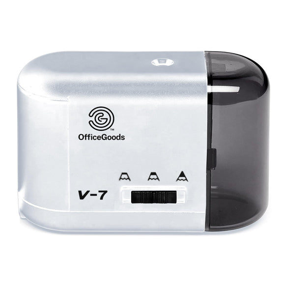 OfficeGoods Electric Pencil Sharpener - Battery or Cord Powered Portable Sharpener, Silver OfficeGoods