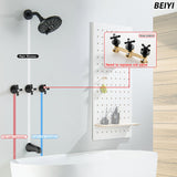 BEIYI 3 Handle Tub Shower Faucet, Three Handle Tub and Shower Faucet Set Bathtub Faucets Sets Complete with 6" Shower Head and Tub Spout, 3 Knods Shower Trim Kit, Matte Black