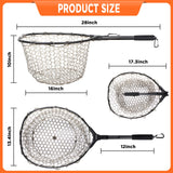 PLUSINNO Fly Fishing Net, 16" x 13", Rubber Mesh, Folding, Portable, Lightweight, Telescopic Handle, Ideal for Fly Fishing, Kayaking, and Boating