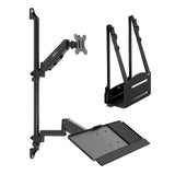 Mount-It! Single Monitor Arm Wall Mount Workstation with Keyboard Tray & CPU Holder, Height Adjustable Gas Spring Full Motion Computer Station, Fits 17–32” VESA 75x75 100x100, Black