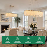 WECHAET Modern Gold Rectangle Chandeliers for Dining Room Kitchen Island Light Fixture, Water Ripple Crystal Glass LED Chandelier for Living Room, 2700K-6000K