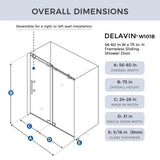 DELAVIN Frameless Shower Door, 56-60" W x 75" H Glass Shower Doors, 5/16"(8mm) Thick SGCC Certified Clear Tempered Glass with Explosion-Proof Film, Easy to Clean, Stainless Steel Guide Rail, Black