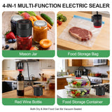 Upgraded 4-in-1Electric Mason Jar Vacuum Sealer Kit for Wide &Regular Mouth Jars,Wine Bottles,Vacuum Bags,Containers,Portable Automatic Canning Vacuum Sealer Machine for Kitchen,RV Travel Food Storage